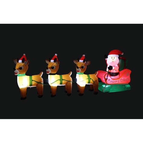 The Holiday Aisle® Santa Claus on Sleigh with Three Reindeer Christmas Inflatable & Reviews ...