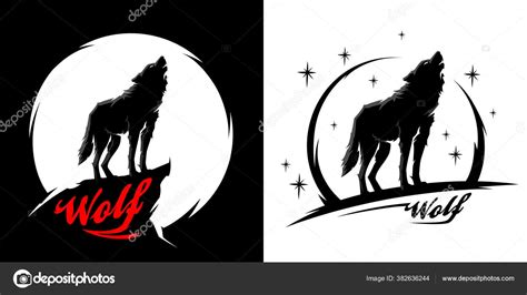 Black Alpha Male Lone Wolf Full Moon Silhouette Wild Animal Stock ...