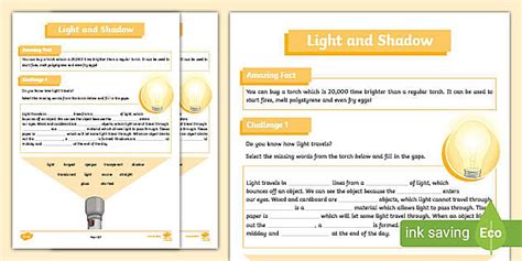 Light and Shadow Worksheet (teacher made) - Twinkl