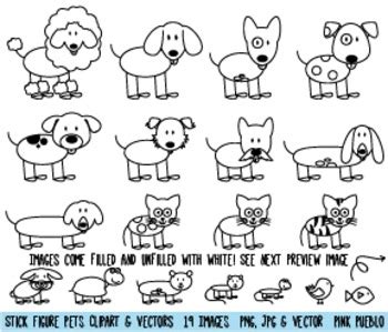 Stick Figure Pets Clipart Clip Art, Stick Family Pets and Animals by PinkPueblo