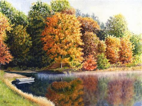 Autumn Landscape Watercolor Painting Print by Cathy Hillegas - Etsy