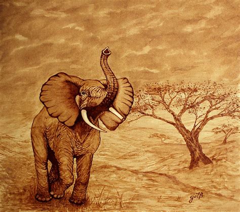 Elephant Majesty Original Coffee Painting Painting by Georgeta Blanaru