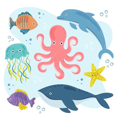 Sea Creatures Clipart Set Sea Animals Clip Art Crab Fish