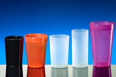 Plastic cups and reusable cup vending, printed and coloured cups