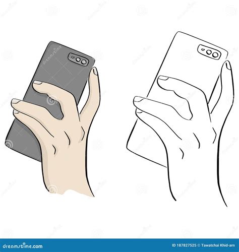 Male Hand Holding and Touching on Back Side Mobile Smartphone Vector ...