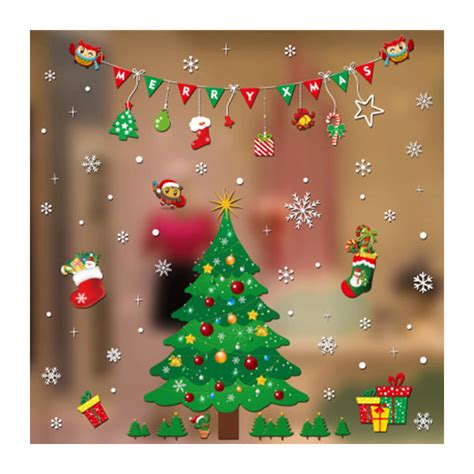 Christmas Window Stickers Merry Christmas Window Decals Santa Claus Removable PVC DIY Wall Decal ...