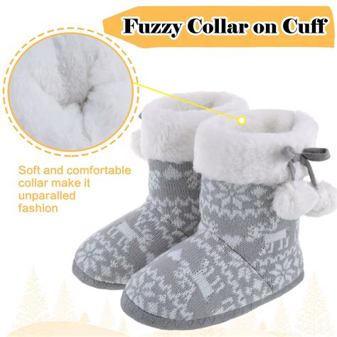 HOMEHOT Girls Fuzzy Plush Bootie Slippers with Pom Poms, Warm House ...