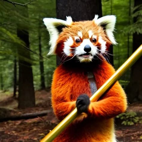 photo of a humanoid red panda dressed in armor with a | Stable ...