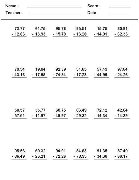 7th Grade Math Worksheets Subtraction – Learning Printable