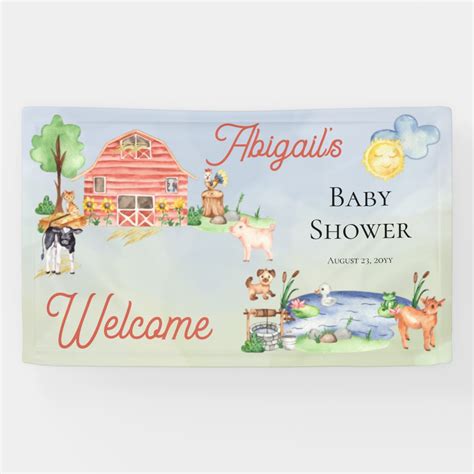 Cute Rustic Farm Animals Barnyard Baby Shower Banner | Zazzle