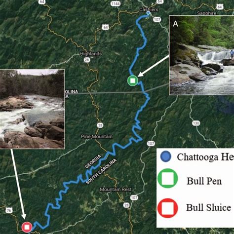 Map of the northern Chattooga River, highlighting the headwaters and ...