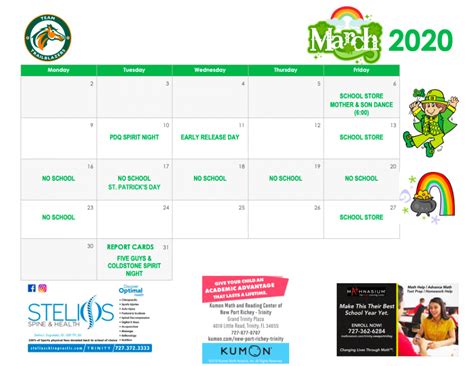 March Parent Calendar | Trinity Elementary School