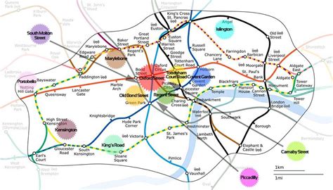 london attractions map | Shopping Map - How the Shopping Districts relate to the Tube stations ...