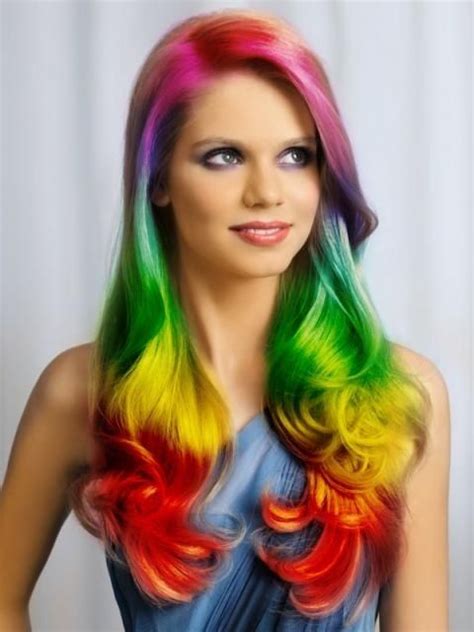 Rainbow Hair fashion hair colorful rainbow color fad dye trend hairstyle | Hair styles, Rainbow ...