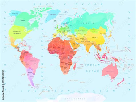 Fototapeta: Geometric World map with names of countries and capitals #352250738 | Naklejamy.com'