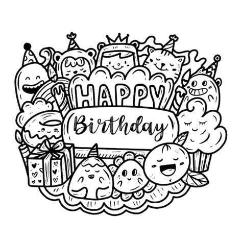 Premium Vector | Happy birthday greeting card doodle