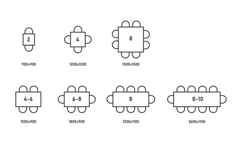 Rectangle tables with sizes line icon set. Top view scheme. Vector ...