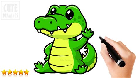 How to Draw a Cute Baby Crocodile Easy⋆｡ﾟ☁︎｡⋆｡ ﾟ☾ ﾟ｡⋆ - YouTube