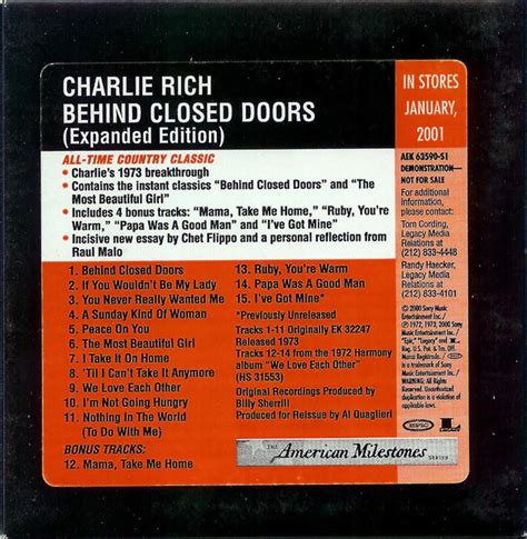 Charlie Rich – Behind Closed Doors (2001, CD) - Discogs