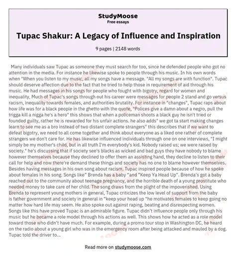 Tupac Shakur: A Legacy of Influence and Inspiration Free Essay Example