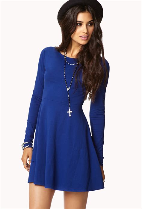 Lyst - Forever 21 Casual Fit & Flare Dress in Blue