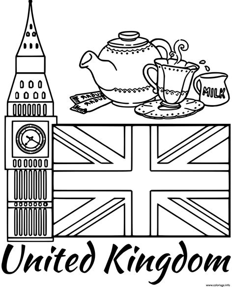 Coloriage royaume uni drapeau big ben - JeColorie.com