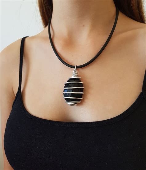 Black Stone Necklace Pendant Black Pendant Charm Black | Etsy | Black pendant necklace, Black ...