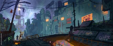 Digital concept art style painting of a whimsical sci-fi environment - digital fantasy landscape ...