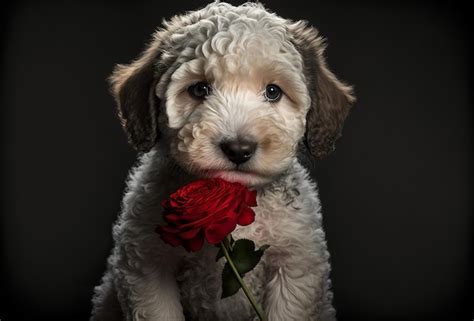 Premium AI Image | Cute puppy dog with red roses Valentines celebration ...