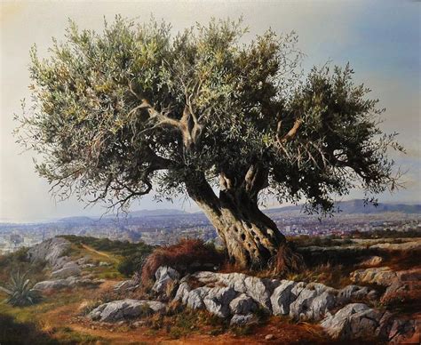 Olive Tree Painting by Elidon Hoxha | Olive tree painting, Landscape paintings, Tree painting