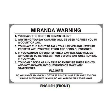 Miranda Warning Card Printable