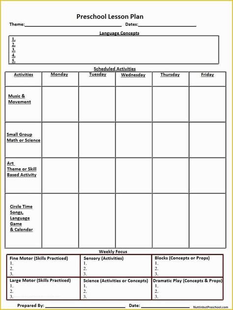 Pre K Lesson Plan Template Free Of Blank Preschool Weekly Lesson Plan Template ...