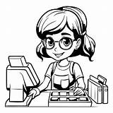 Premium Vector  Girl With cash register Black And White sketch template