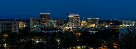 Classic Skyline of Boise Idaho Seen at Night with Deep Blue Morn Stock Photo - Image of ...