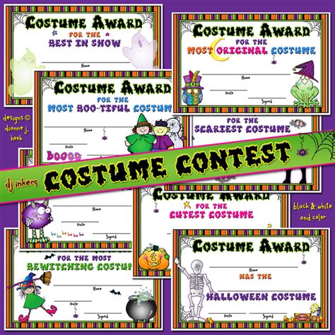 Costume Contest award certificates for Halloween by DJ Inkers