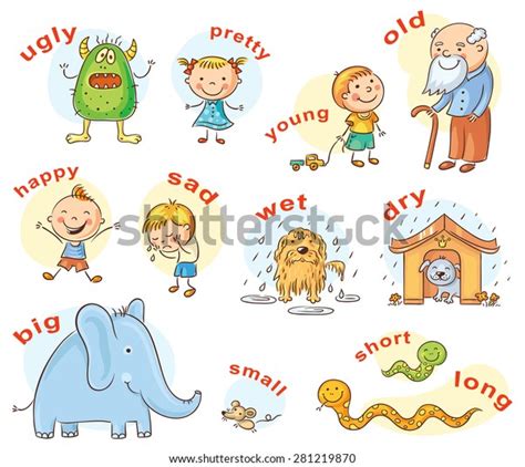 Cartoon Characters Illustrating Antonymous Adjectives Can Stock Vector ...