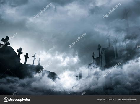 Cemetery Graveyard Night Dark Sky White Clouds Haunted Cemetery Spooky ...