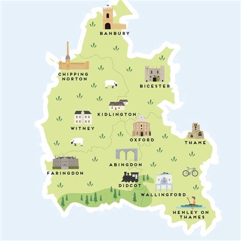 Map Of Oxfordshire Print By Pepper Pot Studios | Illustrated map, Map, Banbury