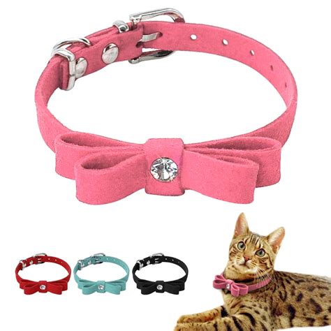 Cute Cat Collars Rhinestone Bowknot Leather Puppy Kitten Collars Adjustable For Small Dogs Cat ...