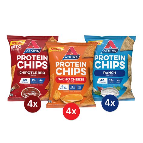 Buy Atkins Protein Chips, Salty Snack Variety Pack, (Chipotle BBQ, Nacho Cheese, Ranch), Keto ...