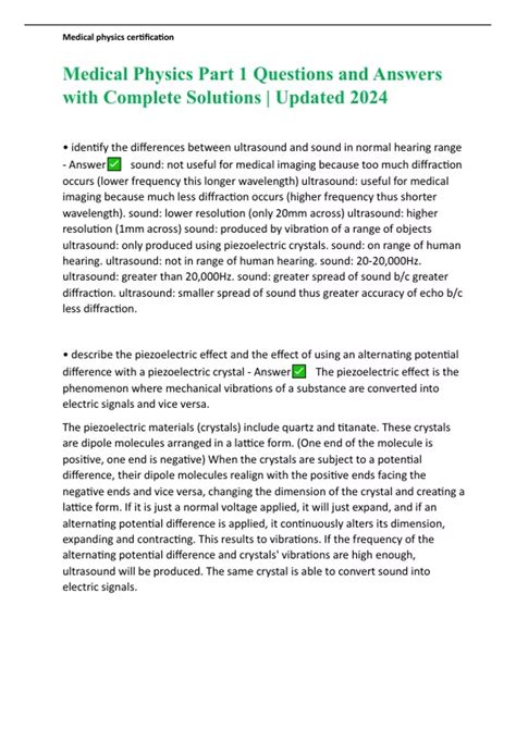 Medical Physics Part 1 Questions and Answers with Complete Solutions ...