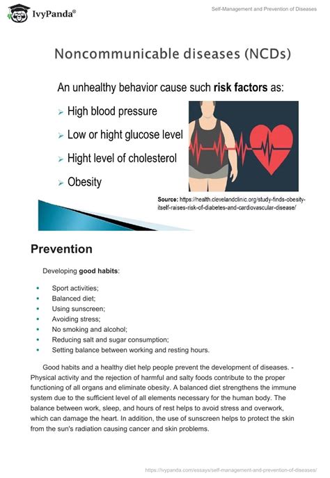 Self-Management and Prevention of Diseases - 1410 Words | Presentation Example