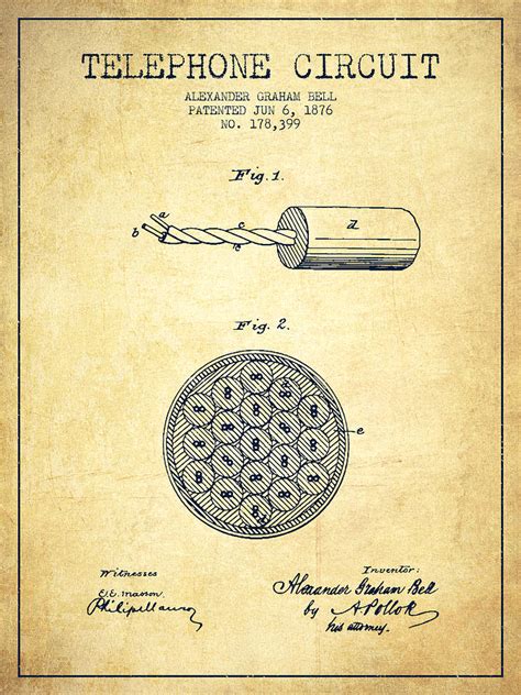 Alexander Graham Bell Telephone Circuit Patent from 1876 - Vinta Drawing by Aged Pixel - Fine ...