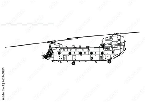 Boeing CH-47 Chinook, Chinook HC1. Vector drawing of transport helicopter. Side view. Image for ...