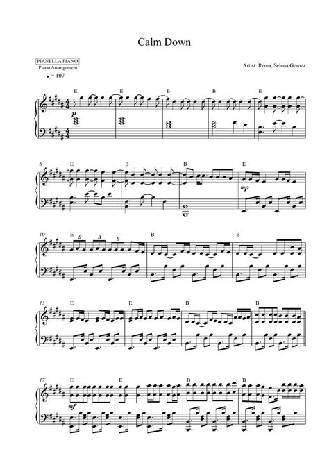 Rema, Selena Gomez - Calm Down (Piano Sheet) Sheet by Pianella Piano