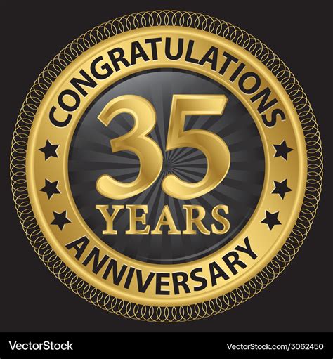 35 years anniversary congratulations gold label Vector Image