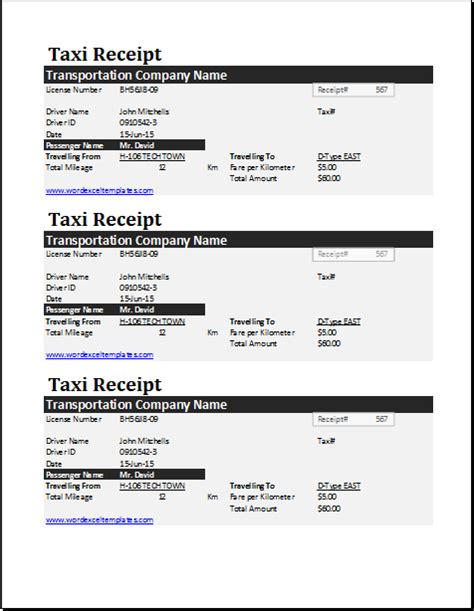 Taxi Receipt Editable Excel Template | Word & Excel Templates