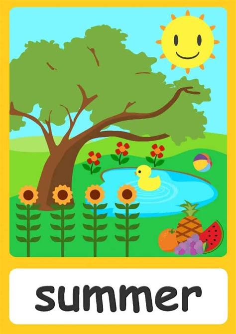 seasons-flashcards-summer | Flashcards for kids, Seasons chart, Weather activities preschool