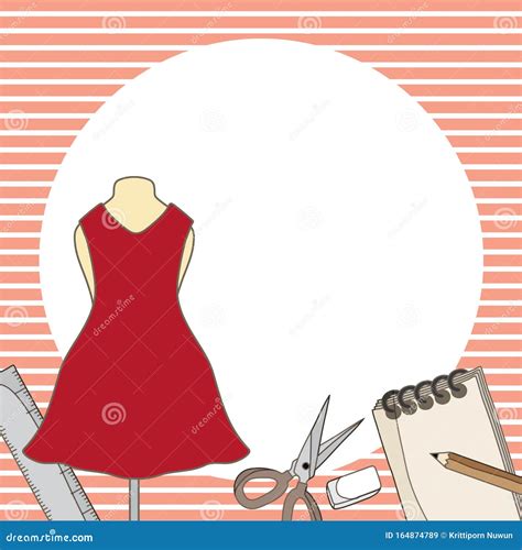 Border Fashion Design, Equipment for Designer with Red Dress on Pink Frame Background Stock ...