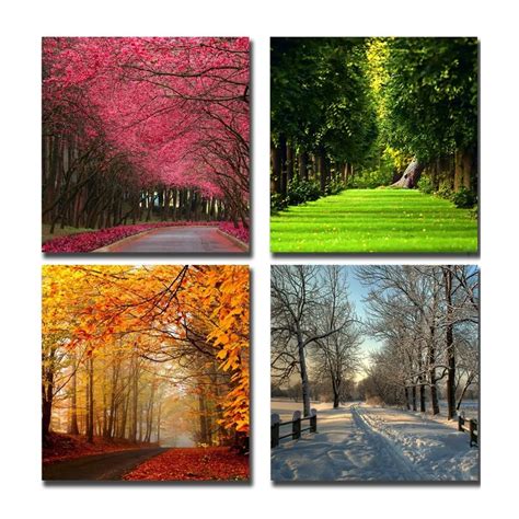 Modern Four Seasons Tree Landscape Canvas Art Painting Canvas Living Room Bedroom Home Office ...